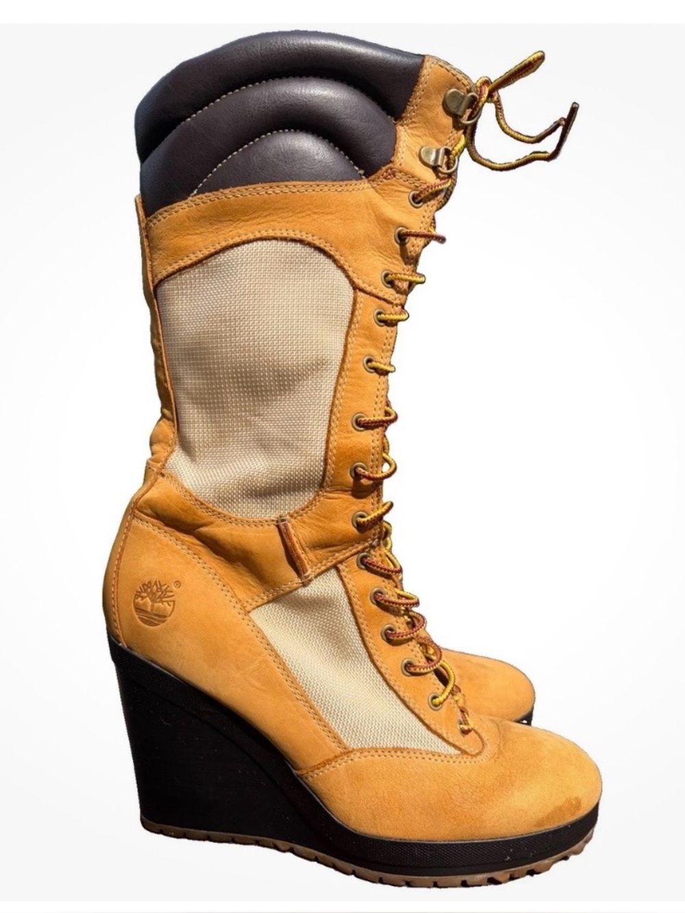 Rare Vintage Timberland Women's 14" Spring Point Lace-Up Wedge Boots size7 23617
